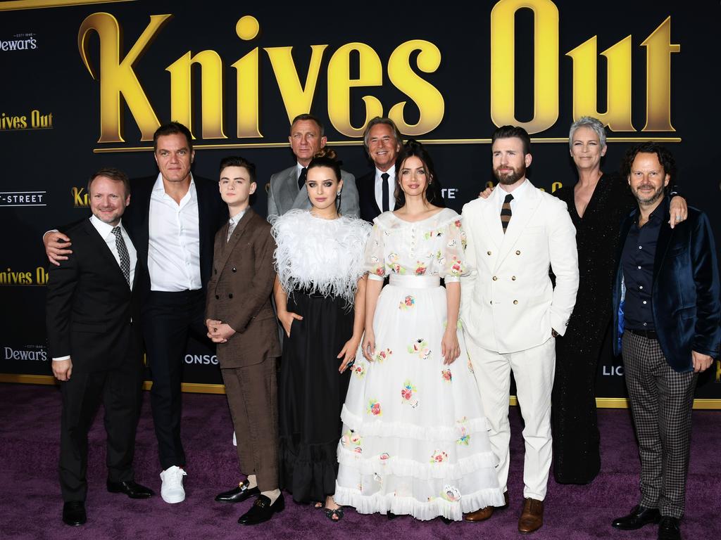 The cast and director at the premiere of Knives Out. Picture: Jon Kopaloff/Getty Images