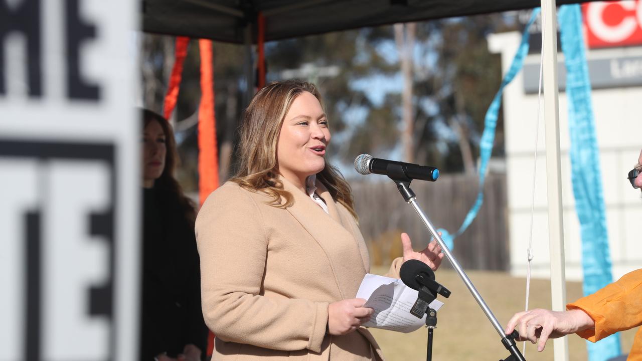 Lara MP Ella George speaking at a community organised anti-Lara incinerator rally. Picture: Alan Barber