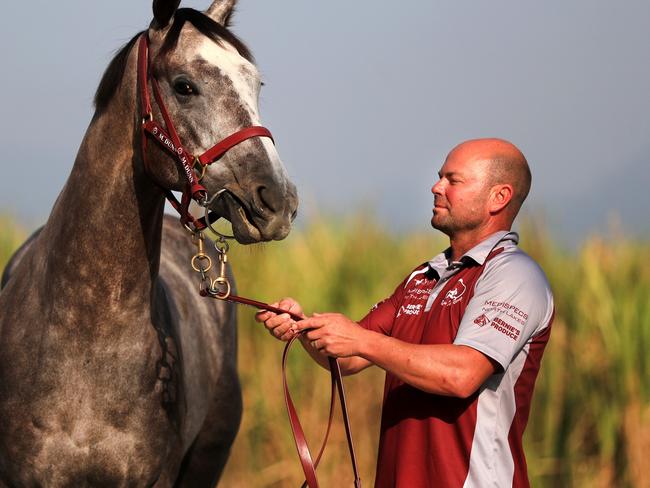 Murwillumbah Horse trainer Matthew Dunn with filly Lady Banff. Picture: Scott Powick