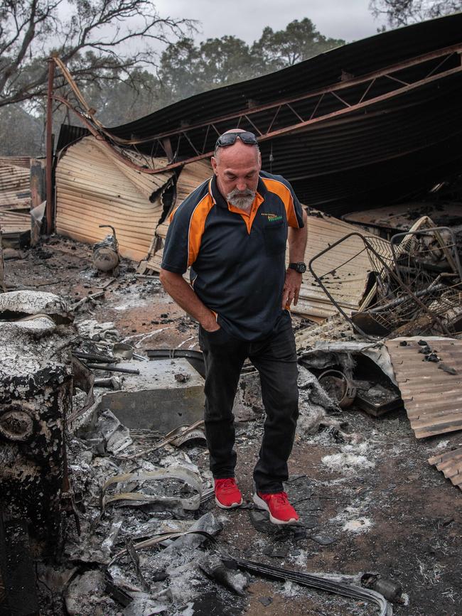 Stuart Temby at his damaged property on Harrogate Rd in Brukunga. Picture: Brad Fleet