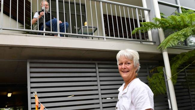 Gael Borg visiting her dad Don Robinson, 90, at Noosacare’s Carramar aged care facility. Picture: Patrick Woods.