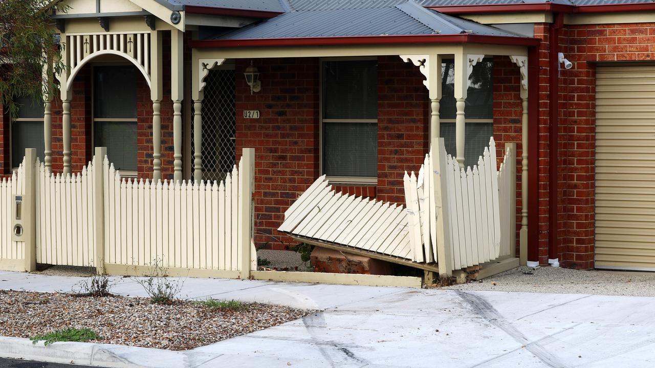 A car smashed through a Chaucer St, Hamlyn Heights property. Picture: Alison Wynd