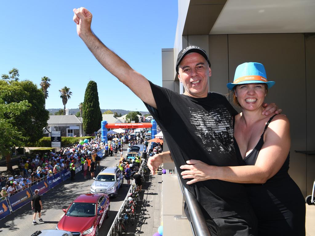 Julie Barletta and partner Angelo Ciacciarelli enjoy the prime view from her King William Road apartment balcony. Picture: Tricia Watkinson