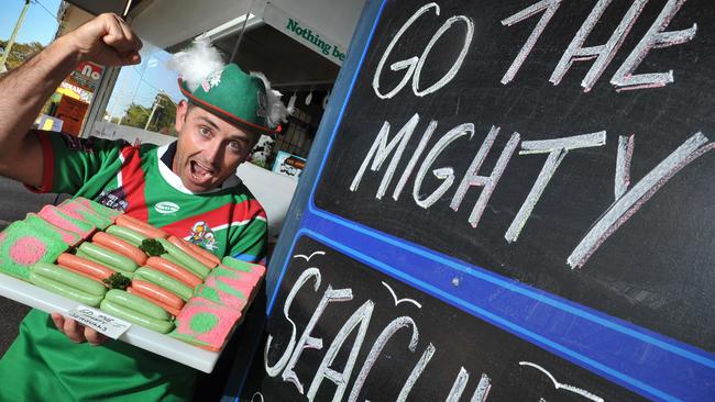 Wynnum Manly Seagulls fan, Troy Welldon from the old Corner House Butchery at Manly West back in 2012.