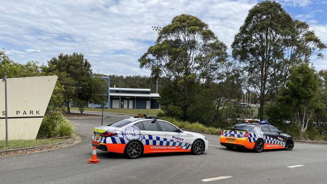 Police at Wayne Richards Park, Port Macquarie on Thursday. Picture: Janine Watson