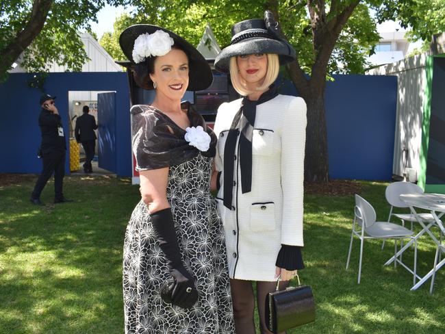 Guests in striking racewear at Penfolds Derby Day at the Flemington Racecourse on Saturday, November 02, 2024: