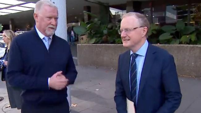 Crime Editor Simon Bouda with Philip Lowe after the Morgan Stanley Australia Summit. Picture: Twitter / A Current Affair