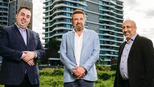 Descon chairman Danny Isaac with Wentworth Equities director Simon Slavin and chairman Sameh Ibrahim at the site in November.