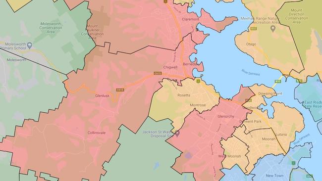 Tasmania features some ‘red alert’ areas. Picture: Employment Vulnerability Index