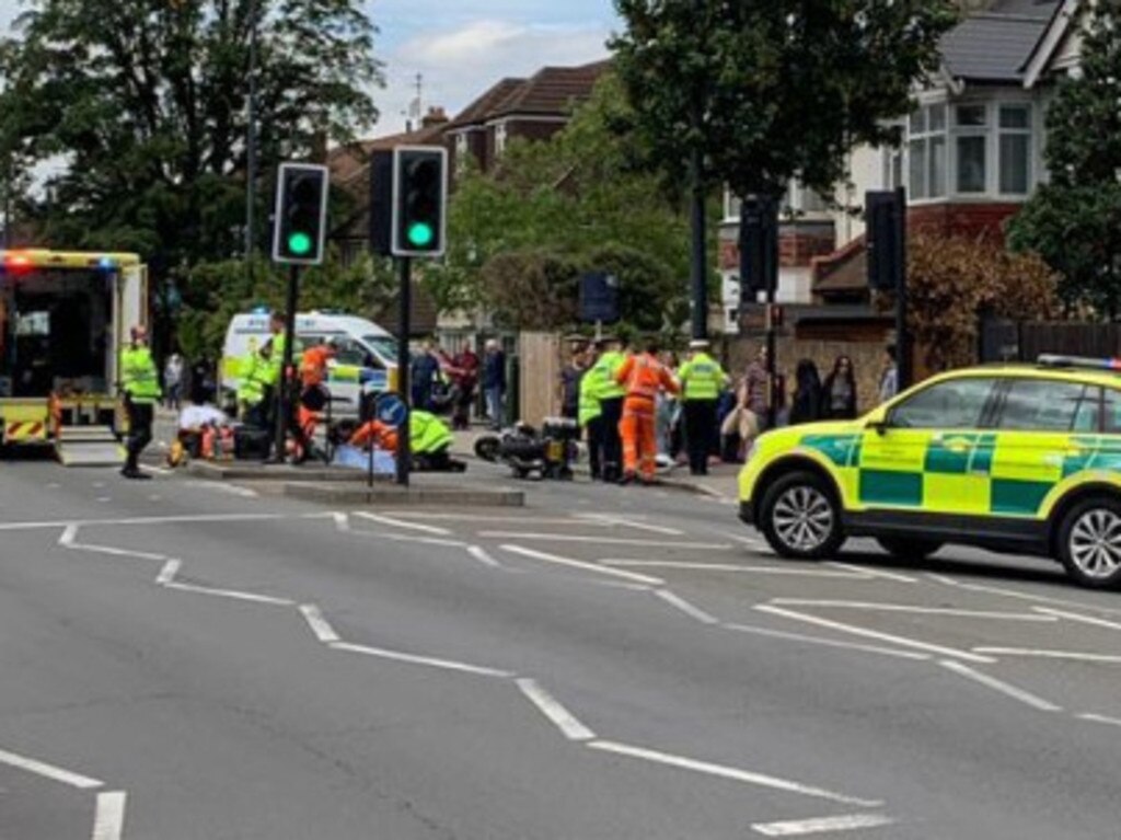 An 81-year-old widow was seriously injured after Prince William and Kate Middleton’s motorbike escort hit her in West London. Picture: Twitter/ Supplied