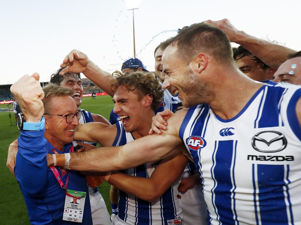 Noble celebrates one of his 5 wins with North Melbourne. Picture: Getty Images