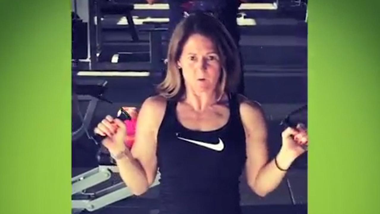 Natalie Joyce, former wife of Barnaby Joyce, is pictured working out in a gym video posted to Kylie Steel's instagram account.