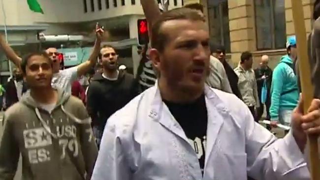 Ahmed Elomar protesting at the Hyde Park Riot. Elomar's brother, Mohamed Elomar died fighting for ISIS in Syria.