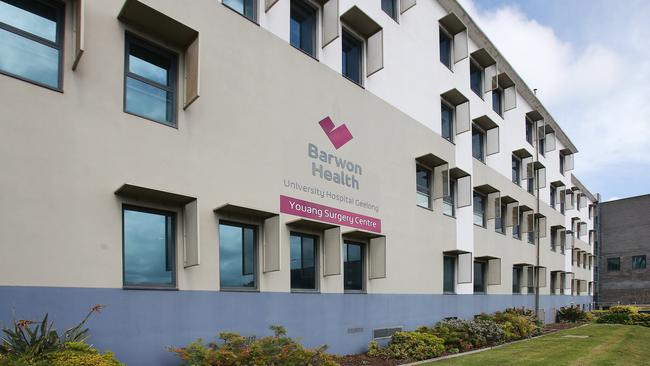 University Hospital Geelong is one of three hospitals that could not show they met key legal requirements for managing the issues of fatigue and occupational violence. Picture: Alan Barber