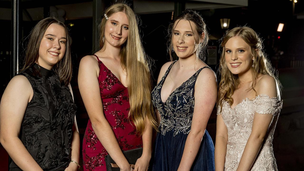 Formal for year 12 students from Emmanuel College. Erin Peters, Zoe Parzatka, Elissa Lott, Sophie Luvell. Picture: Jerad Williams