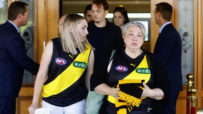 Bridget Laverty and Samara Laverty leave the funeral of Declan Laverty. Picture: Brendan Radke