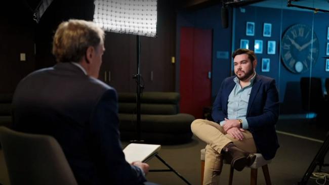 Bruce Lehrmann appeared in his first sit-down interview since he was accused of raping Brittany Higgins. Picture: 7 News