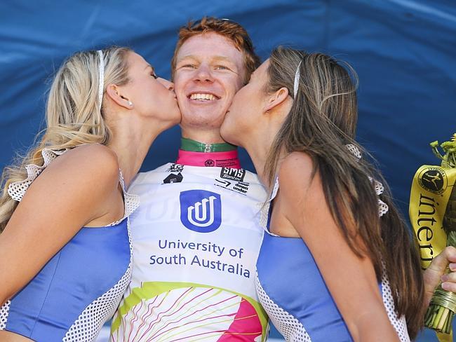 Jack Haig receives the young rider jersey after stage 5. Picture: Mark Gunter/AFP