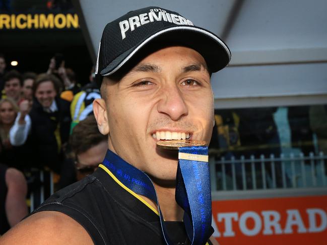 Shai Bolton of the Tigers celebrates after the 2019 AFL Grand Final match between the Richmond Tigers and the GWS Giants at the MCG on September 28, 2019 in Melbourne, Australia. Picture: Mark Stewart