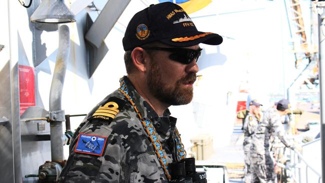 Commander Dylan Phillips on board the HMAS Warramunga during Exercise Kakadu 2024. Picture: Jason Walls