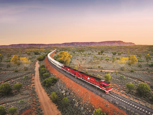 Aussie icon … the Ghan near the MacDonnell Ranges, NT.