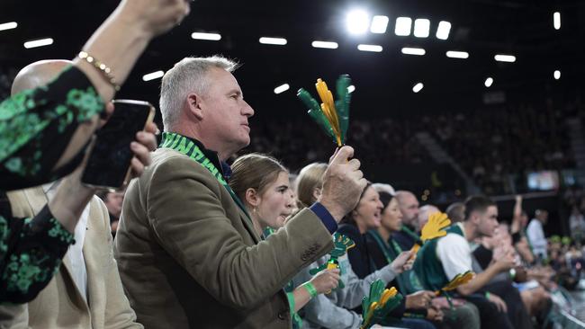 Tasmanian Premier Jeremy Rockliff at the JackJumpers grand final series against the Sydney Kings at MyState Bank Arena. Picture: Chris Kidd