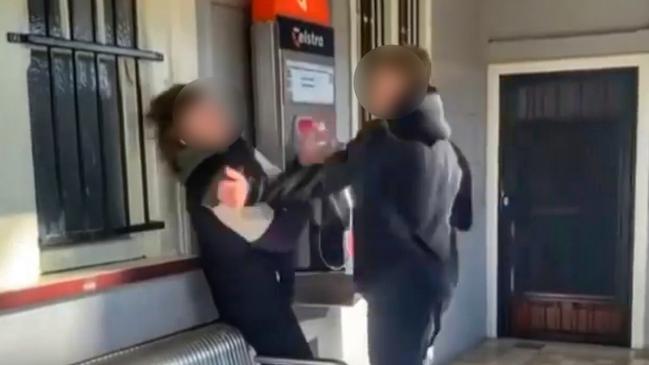 A boy is beaten at an Ipswich region train station while in school uniform. Pictures: Instagram