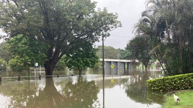 Gympie’s skatepark and Jaycee Way was under water on Saturday.