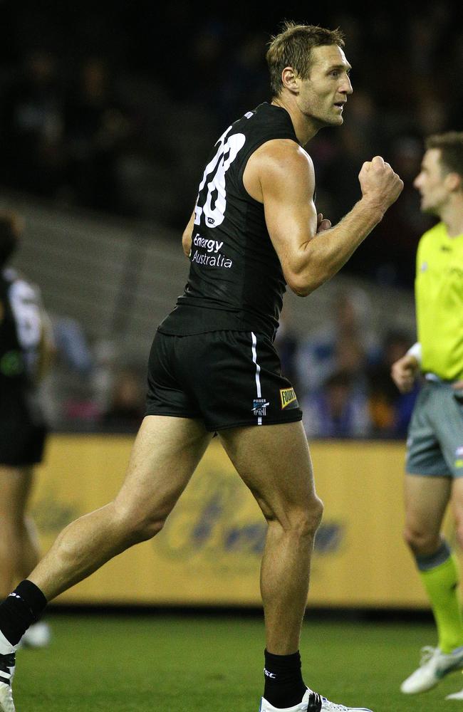 Jay Schulz after slotting a goal for Port Adelaide.