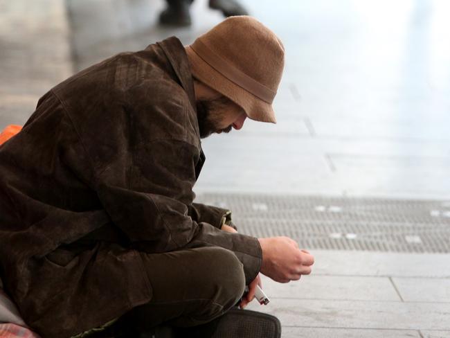homeless people have sprung up along Elizabeth Street near Collins St Melbourne.Picture: Mark Wilson