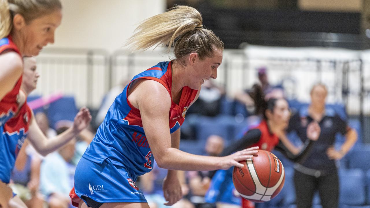 Mia Stower for Toowoomba Mountaineers against Northside Wizards in QSL Division 1 Women round 2 basketball at Clive Berghofer Arena, St Mary's College, Sunday, April 21, 2024. Picture: Kevin Farmer