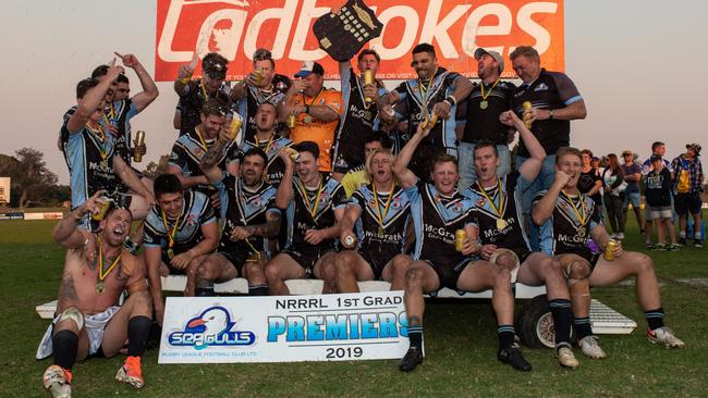 The Ballina Seagulls celebrate after defeating Murwillumbah in the 2019 Northern Rivers Regional Rugby League grand final at Kingsford Smith Park, Ballina.