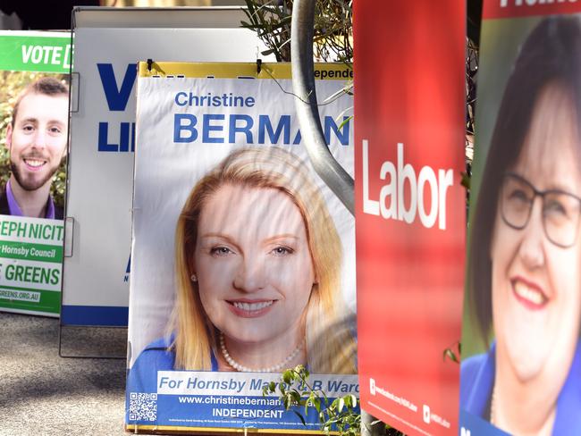 Candidate posters greeted voters as they make their way to the polling booth at Hornsby Girls High School. Pic: AAP/Troy Snook