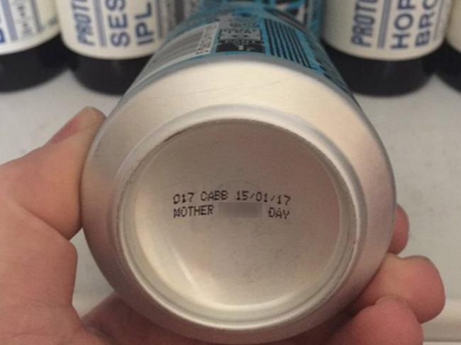 Brewers print rude message on bottom of beer cans. Picture: Twitter