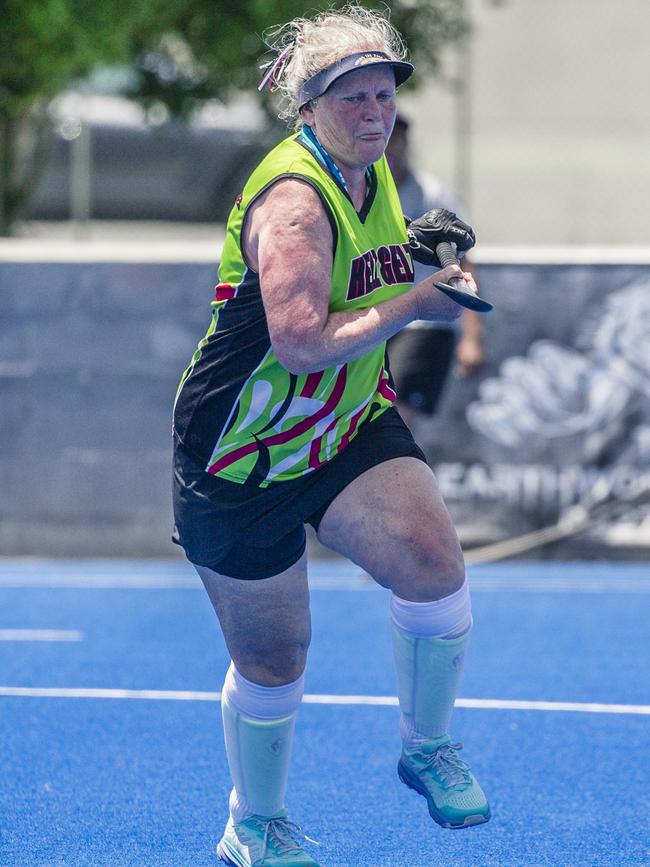 Lisa Kennedy in action in the Pan Pacific Masters Games Hockey tournament. Picture: Glenn Campbell