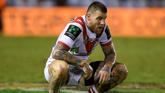 Dragons staff don’t seem to agree on Josh Dugan’s best position. (AAP Image/Dan Himbrechts)