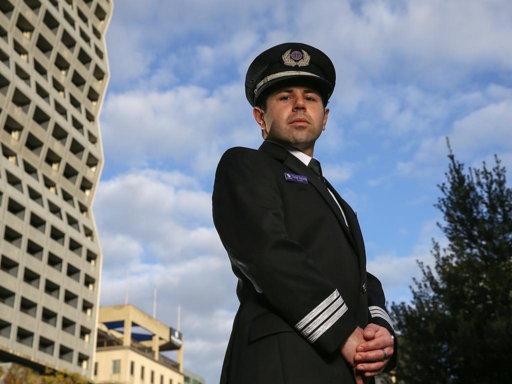 Virgin Australia pilot Daniel Vigilante has been working for the company for almost 10 years and has now been forced to work at Optus. Picture: George Salpigtidis