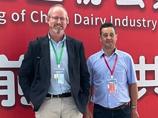 Dairy Australia trade manager Charlie McElhone and Australian Dairy Farmers president Rick Gladigau in China earlier this month