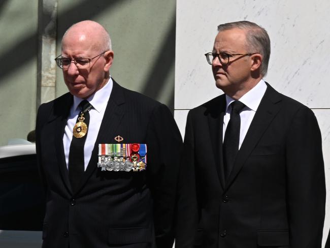 Australia’s Governor-General David Hurley and Prime Minister Anthony Albanese attended the Proclamation of King Charles III, on the forecourt of Parliament House last weekend. Picture: Mick Tsikas/Getty Images