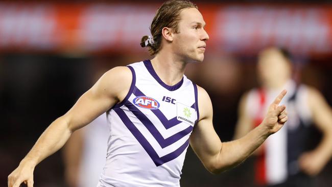 Ed Langdon will join Melbourne via a trade after five seasons at Fremantle. Picture: Michael Willson/AFL Photos via Getty Images.