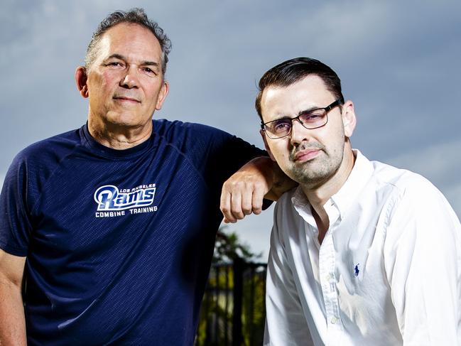 HOLD SEE COURIER MAIL PIC DESK!David Crawley and David Perkins, who attempted to save a Japanese boy and woman from drowning in a bag yard pool at Brendale. Photo Lachie Millard