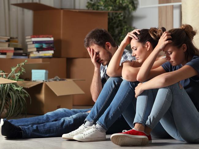 Sad evicted roommates moving home complaining. Eviction. Tenant. Renter. Renting. Evicted. Source: iStock - for Herald Sun realestate