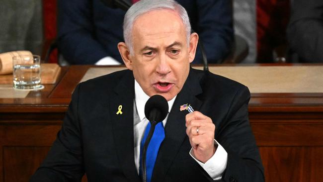 Mr Netanyahu during his address. Picture: Drew Angerer/AFP
