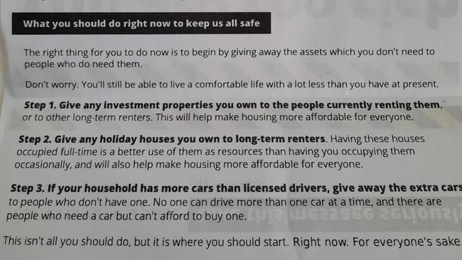 The back of the letter provided three steps for Toorak residents to complete.