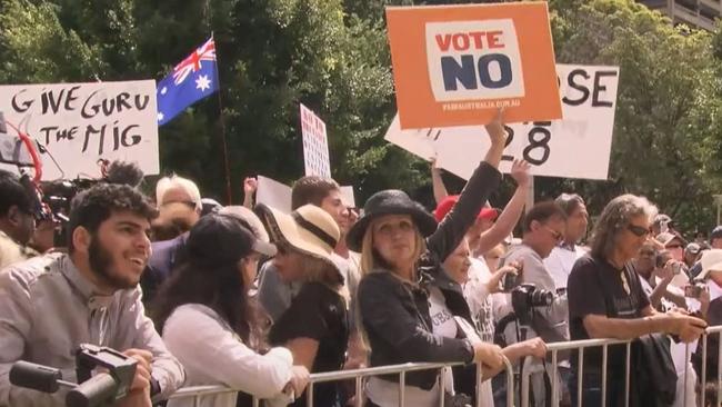 A Sydney rally in support of the No campaign ahead of the Voice referendum. Only 15 per cent of people thought an Indigenous Voice to Parliament should be one of the government’s top five priorities.