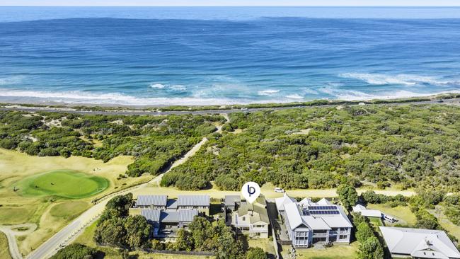 The four-bedroom house sits between 13th Beach and the Barwon Heads golf links.