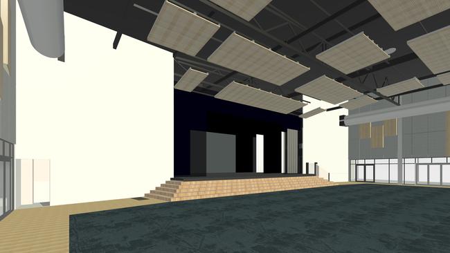 The stage area inside the new hall. Picture: Barnson