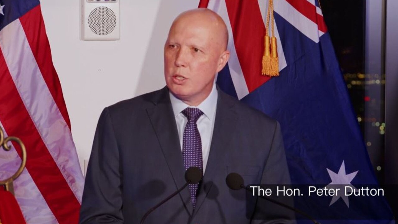 Peter Dutton speaking in New York. Source: Pure Production.