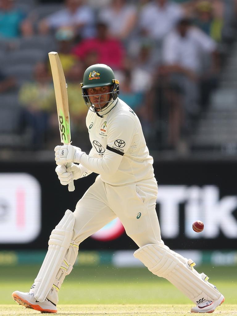 Australian opener Usman Khawaja during the first test against his birth country Pakistan at Optus Stadium. Picture: Paul Kane/Getty Images.