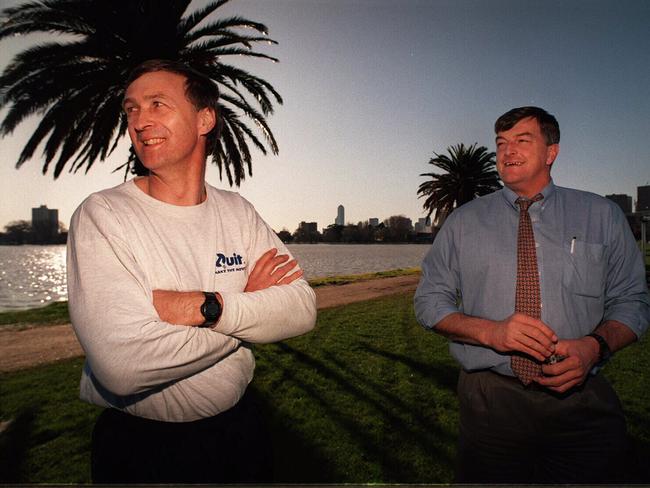 Bernie Quinlan with duel 1981 Brownlow medallist Barry Round.